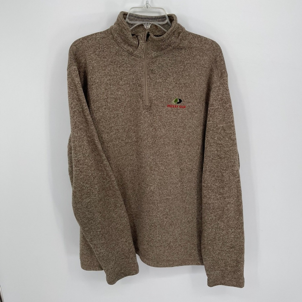 Mossy Oak Men's Brown Marled‎ Quarter Zip Pullover Hunting Sweater Size 2XL